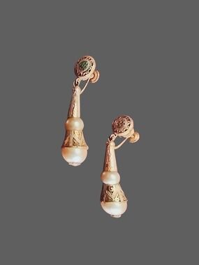 Vintage 12K Gold Filled Filigree Pearl Drop Screw Back Earrings
